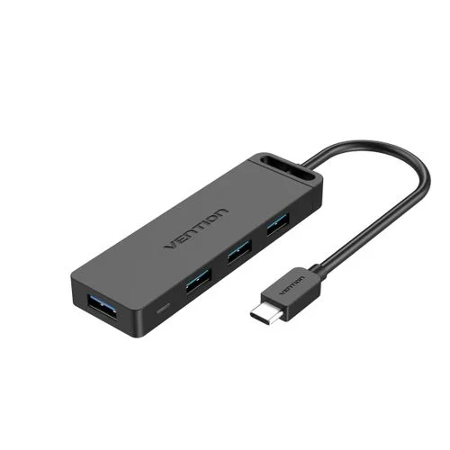 Vention Type-C to 4-Port USB 3.0 Hub with Power Supply Black 0.15M ABS