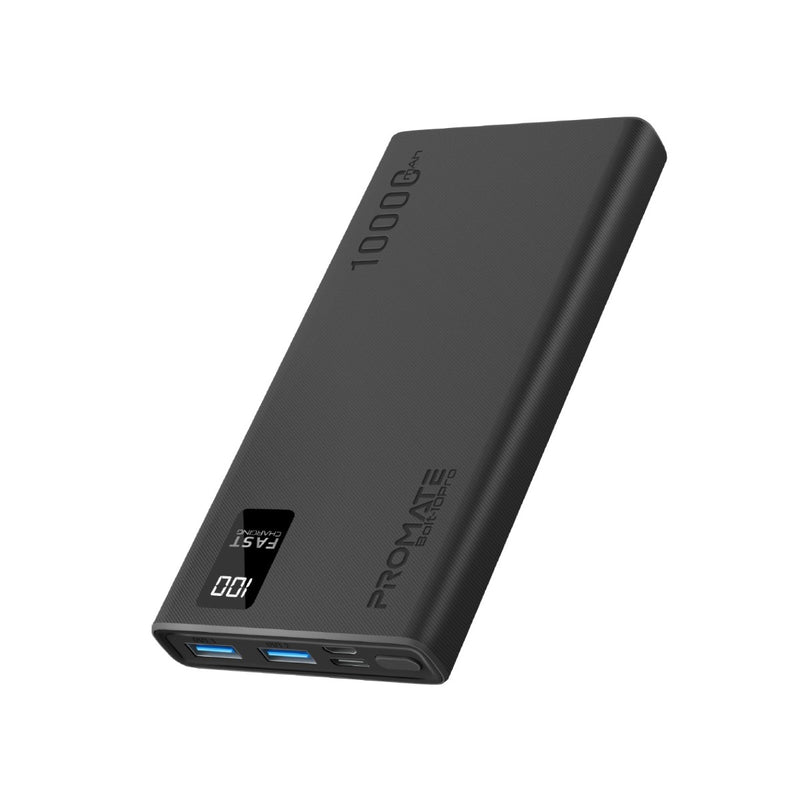Promate 10000mAh Compact Smart Charging Power Bank with Dual USB-A