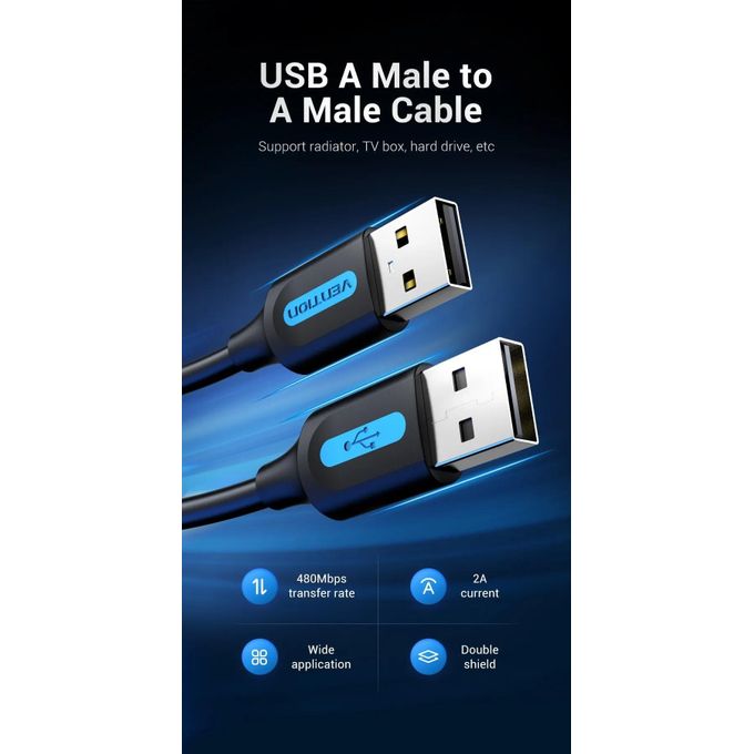 Vention USB 2.0 A Male to A Male Cable 1M Black PVC Type VEN COJBF