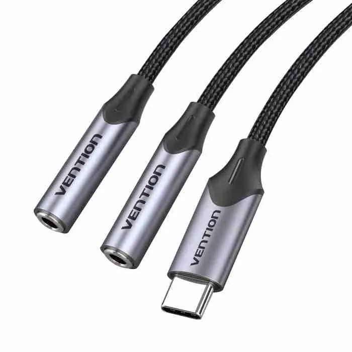 Vention USB-C Male to TRS Audio & Mic Jack 0.3M Gray Aluminum Alloy