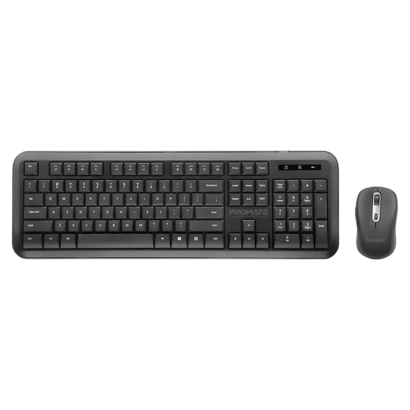 Promate Ergonomic Wireless Keyboard & Mouse Combo with USB-A/USB-C