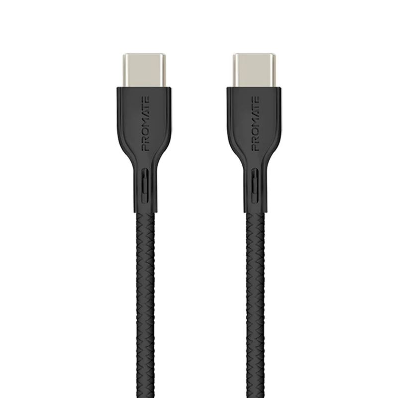 Promate 60W PD USB-C to USB-C Cable, 2m Length, Braided cable design