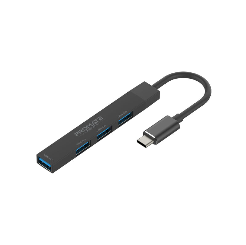Promate USB-C Hub with 4 USB Ports, USB-C to USB-A Adapter Included