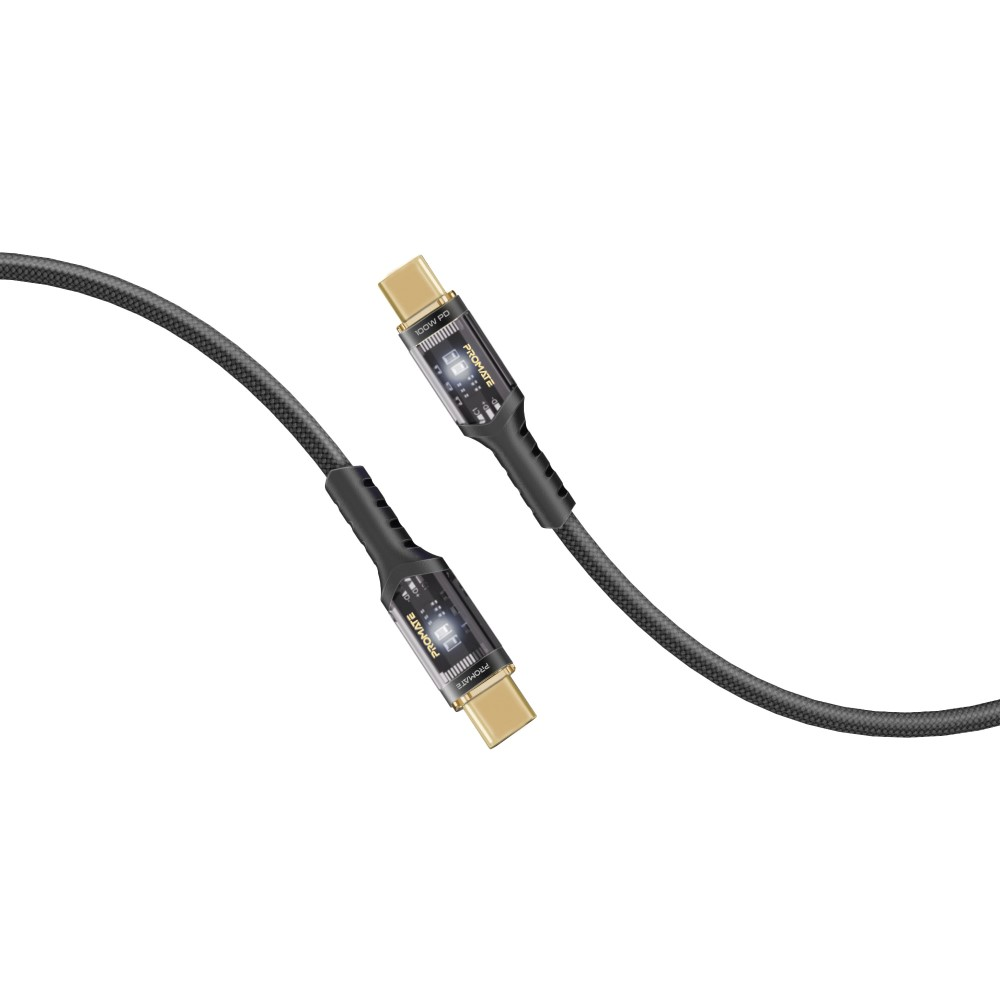 Promate 100W Power Delivery Ultra-Fast USB-C Cable with Transparent