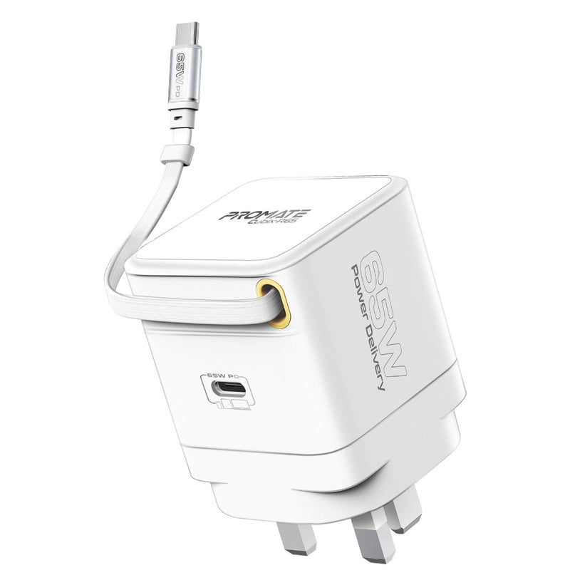 Promate Cubix-R65.UK.Black 65W PD GaNFast'" Charger with 65W PD
