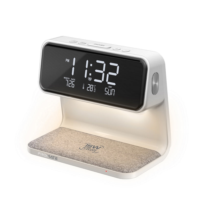 Promate 3-in-1 Multi-Function LED Alarm Clock with 15W Wireless