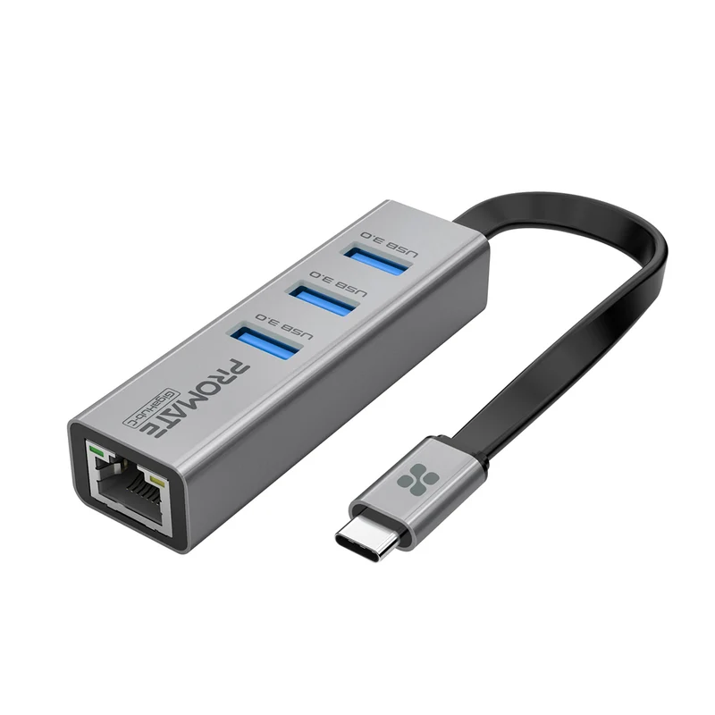 Promate USB-C Hub with 3 USB 3.0 Ports & 1000Mbps LAN Port(GIGAHUB-C)