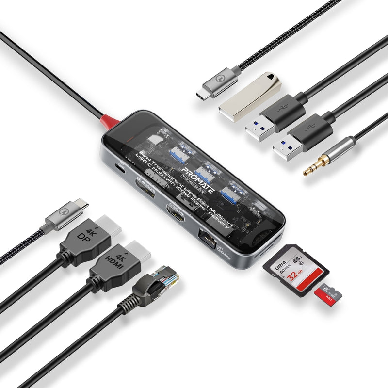 TRANSHUB-PRO Promate 11-in-1 Transparent Ultra-Fast Multi-Port USB-C