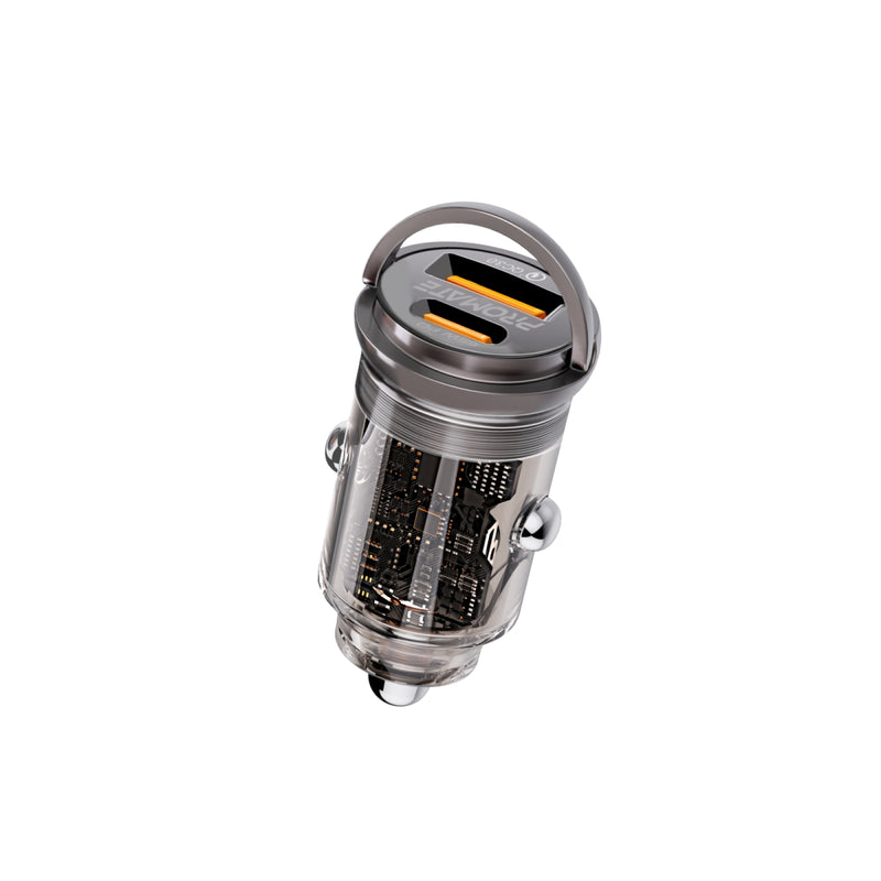 Promate Transparent Quick Charging Dual Port Mini Car charger • 65W