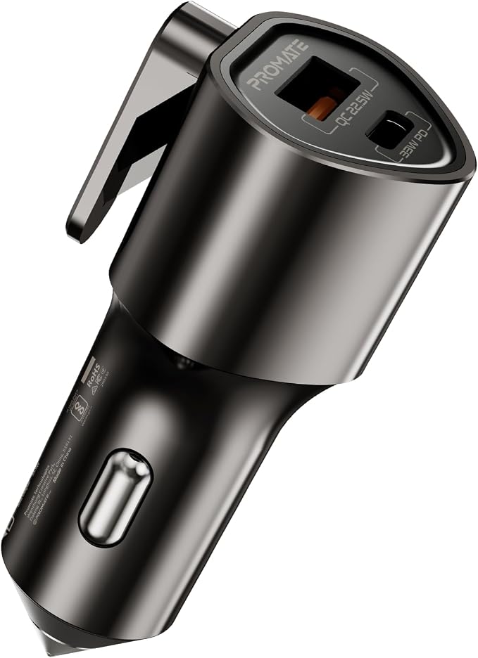 Promate VoltGuard 55.5W Fast Car Charger with USB-C PD 33W