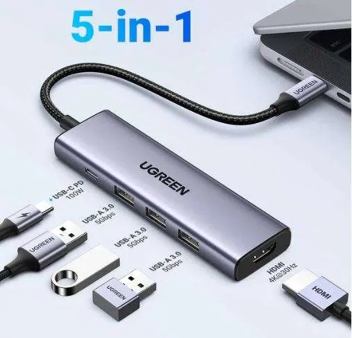 UGREEN CM511 5 -In -1 docking Station- USB-C to 3*USB 3.0 /1*USB-C