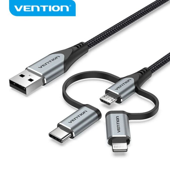 Vention USB 2.0 A Male to 3-in-1 Micro-B&USB-C&Lightning Male Cable 1M