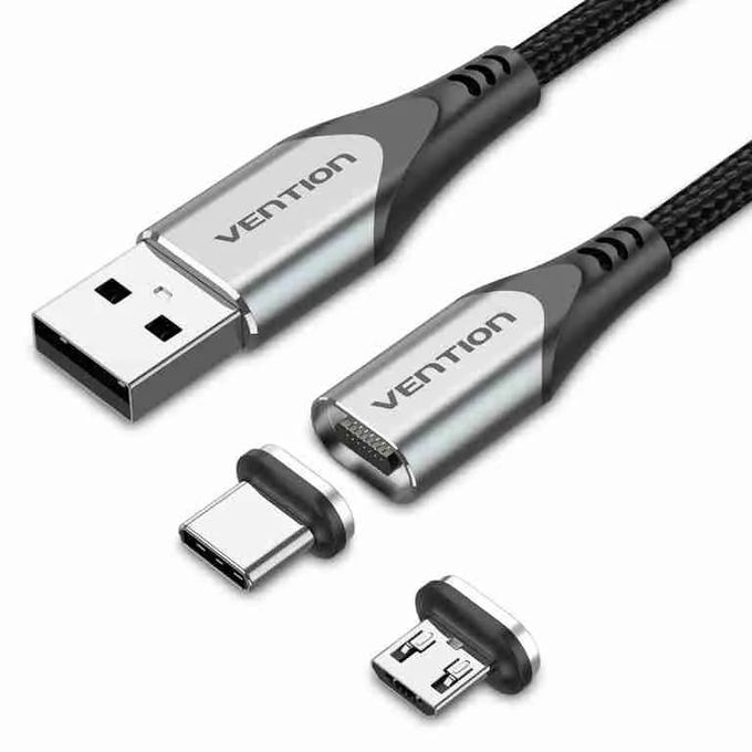 Vention USB 2.0 A Male to 2-in-1 Micro-B&USB-C Male Magnetic Cable 1M