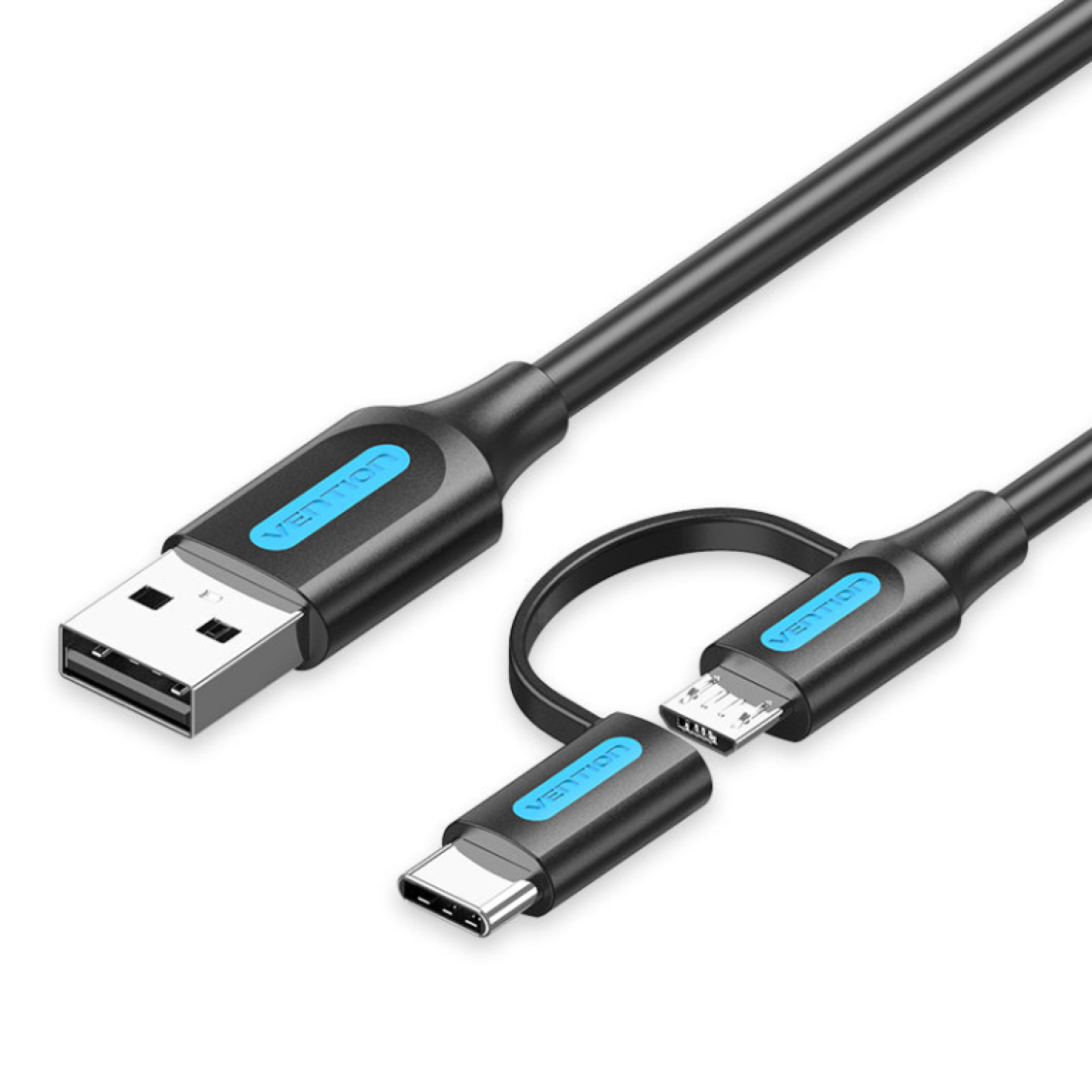 Vention USB 2.0 A Male to 2-in-1 Micro-B&USB-C Male Cable 1.5M Black