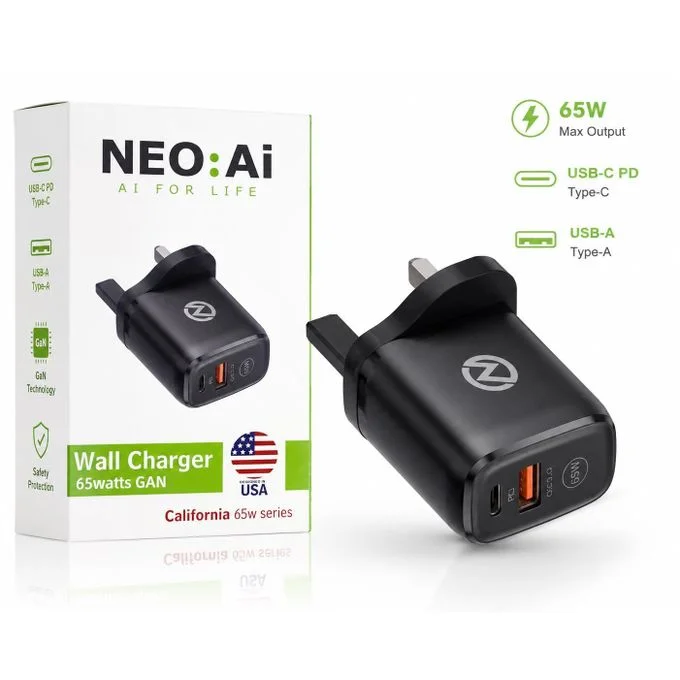 NEO Ai USB-C + USB-A Fast Charging PD Charger UK (Black)