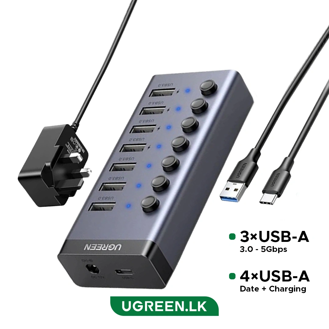 UGREEN USB-C to 7-Port USB-A 3.0 Hub DC 12V EU - CM481
