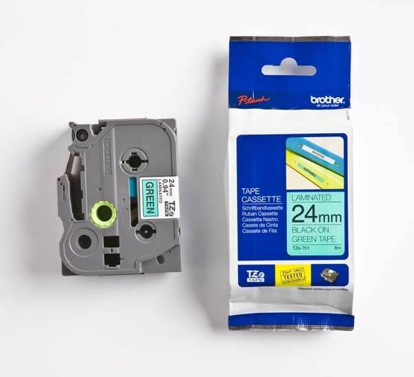 Brother TZe-751 24mm Black on Green tape 8M - 31BTP0044
