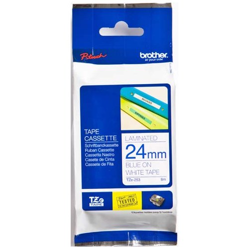 Brother TZE-253 24mm - Blue on White tape 8M - 31BTP0022