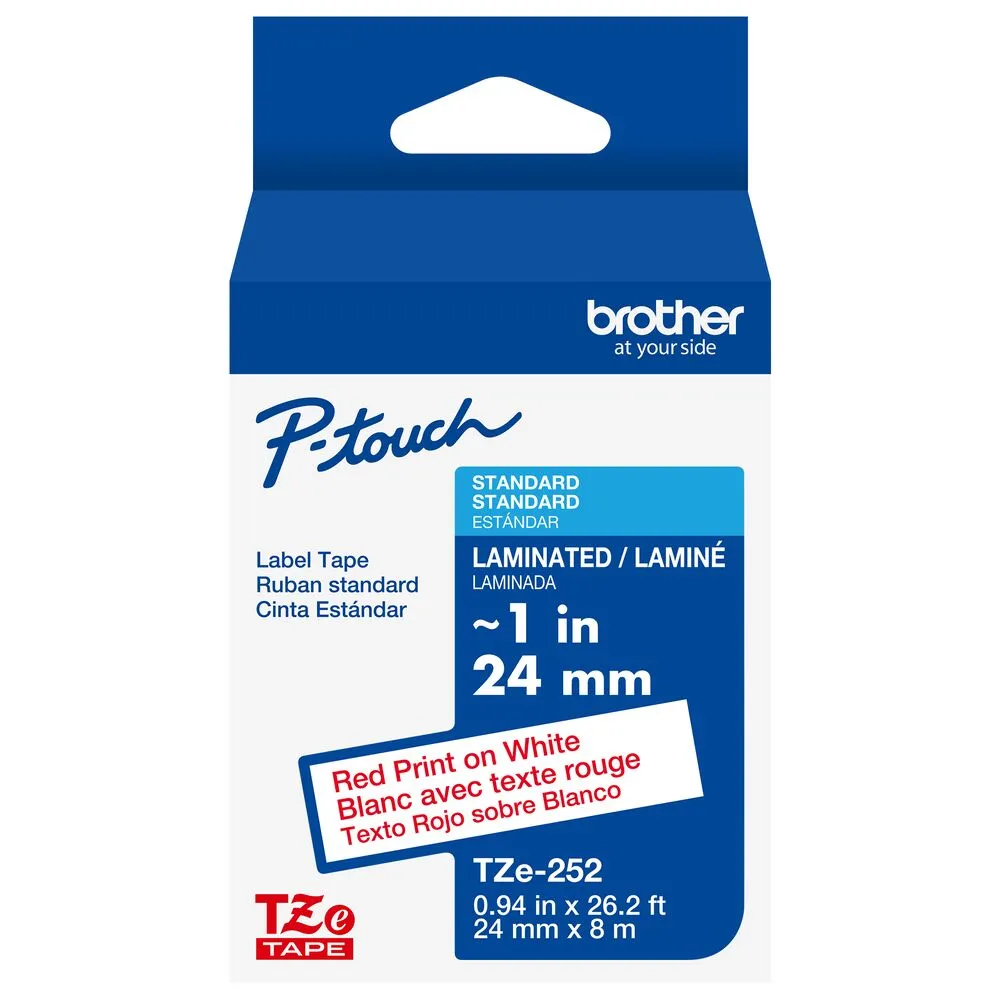 Brother TZe-252 24mm - Red on White tape 8M - 31BTP0021