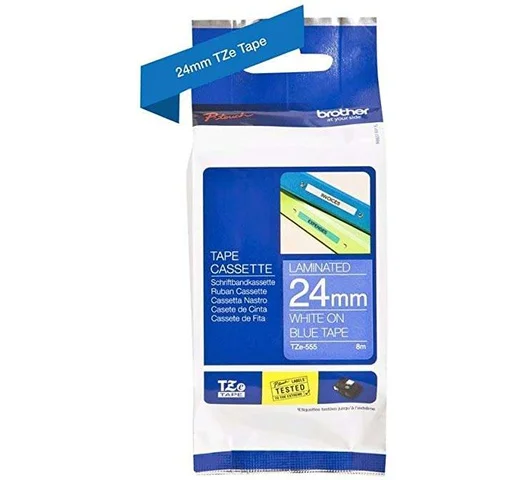 Brother TZE-555 24mm - White on Blue tape 8M - 31BTP0036