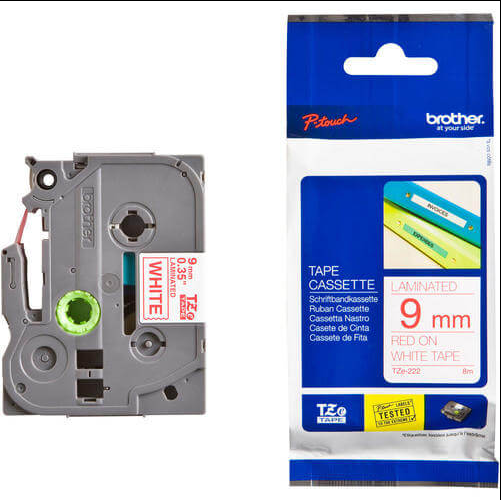 Brother TZE-222 9mm - Red on White tape - 31BTP0023