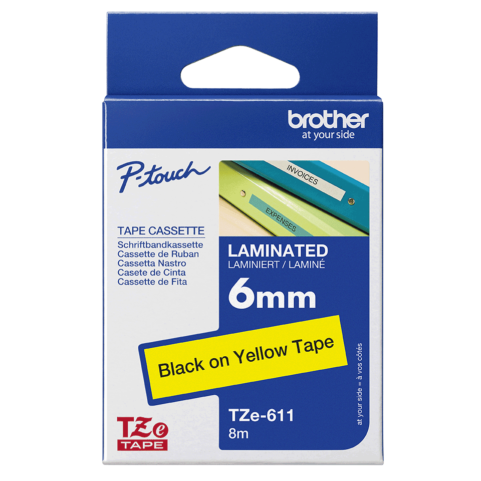 Brother TZe-611 6mm - Black on Yellow tape - 31BTP0038