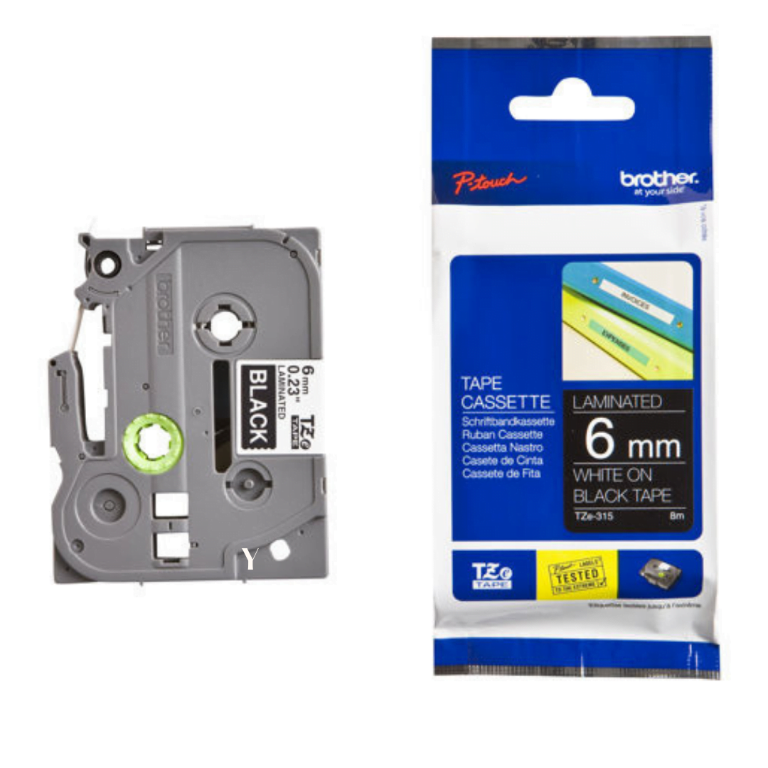 Brother TZE-315 6mm white on black tape 8M - 31BTP0024