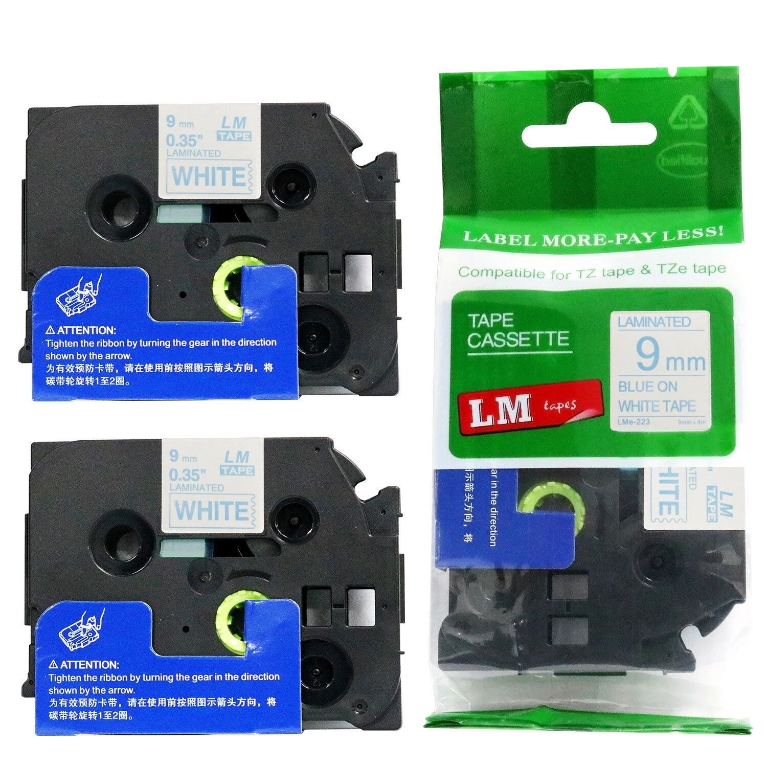 2/Pack 9mm Blue on White Tape - 31BTP0017