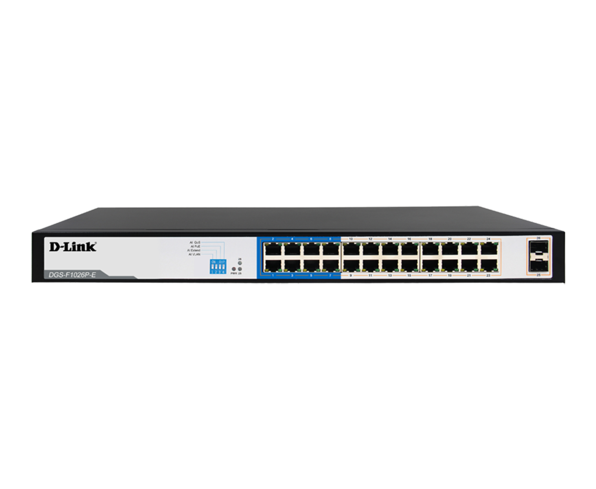 26-Port Unmanaged Switch with 24-Port PoE with 2 optical ports