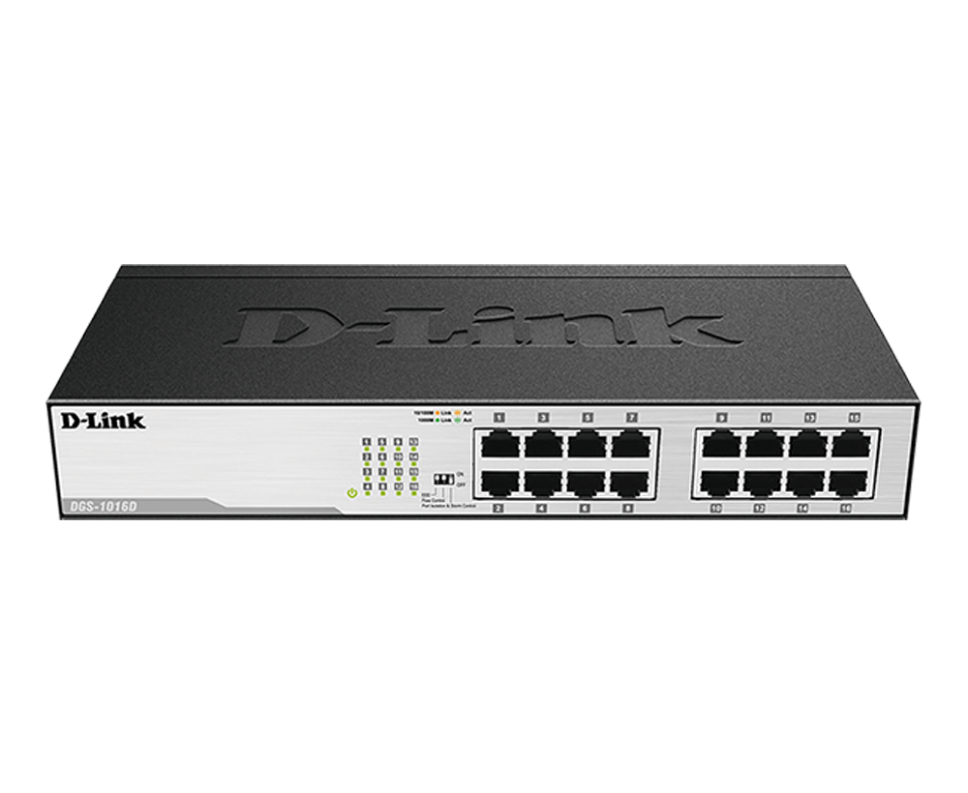 16-port Unmanaged Desktop Switch 16 × RJ-45 10/100 Mbps ports.