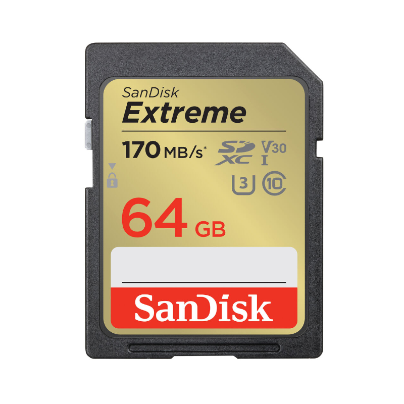 SanDisk Extreme SDXC UHS-I Card-C10, U3, V30 Up to 170 MBP/s - 64GB - SDSDXV2-064G-GNCIN 3720
