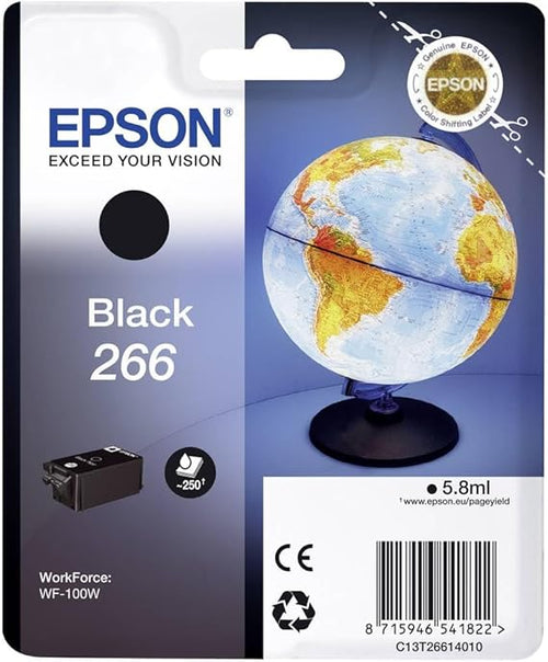 Epson 266 Black Ink Cartridge, C13T26614010, Pigment, 5.8ml, 250 Pages
