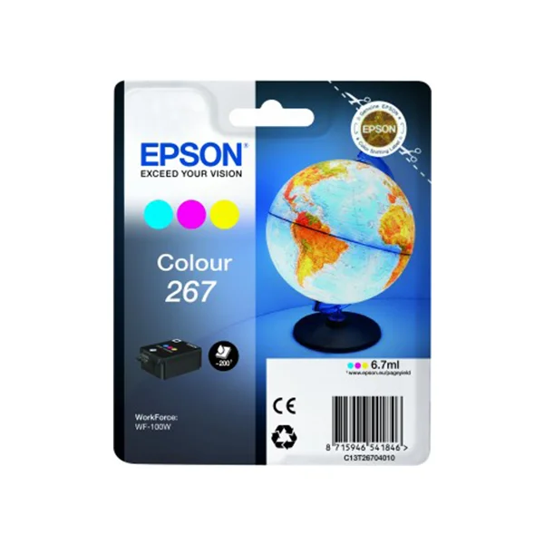 Epson 267 Tri-Colour Ink Cartridge, C13T26704010, Pigment, 6.7ml, 200 Pages