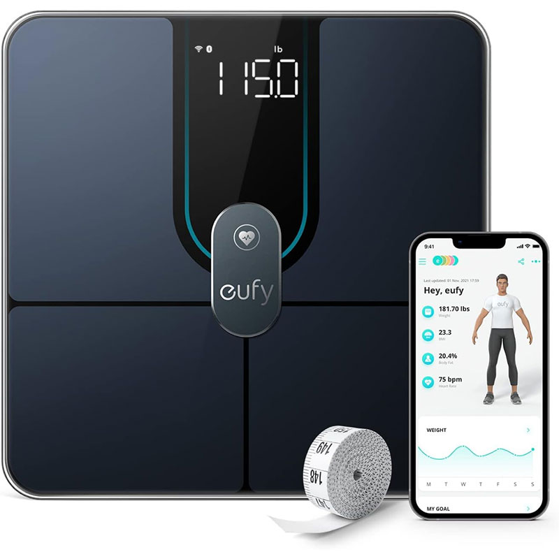 eufy Smart Scale P2 Pro T9149K11, 16 Metrics, Wi-Fi+BT, 180kg, Heart Rate, Black