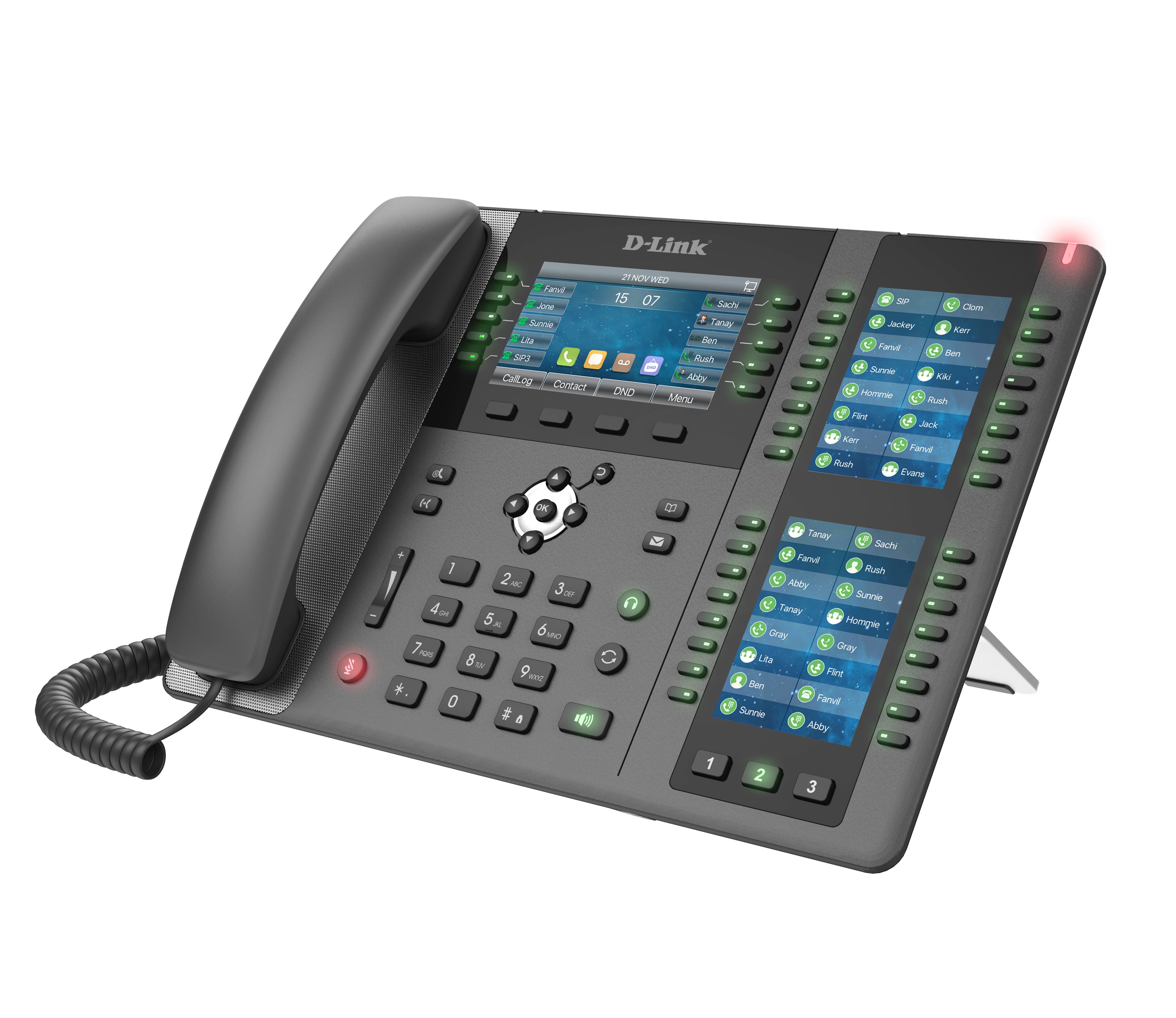Premium business IP phone with 4.3inch Color LCD, 2x3.5” LCD for 106 DSS keys, 1 x Gigabit PoE port