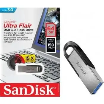 SanDisk Ultra Flair 64GB (SDCZ73-064G-G46), USB 3.0, 150MB/s Read, Metal, 5-Year Warranty