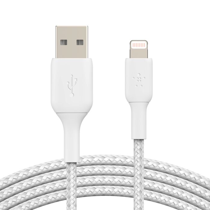 Belkin CAA002bt2MWH, Braided Lightning to USB-A, 2m, White, MFi Certified