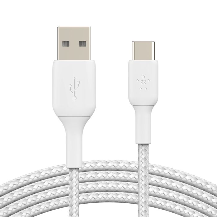 Belkin CAB002bt1MWH, Braided USB-C to USB-A, 1m, White, 15W, USB-IF Certified