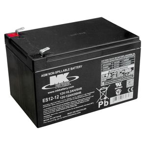 MK ES12-12, 12V 12Ah AGM Battery, Non-Spillable, Maintenance-Free, F2 Terminals
