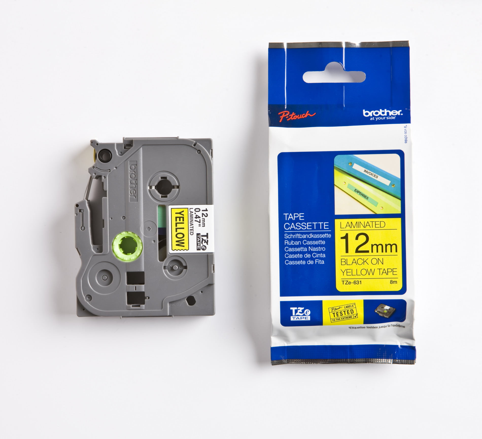Black on Yellow tape for P-touch 8M 12mm