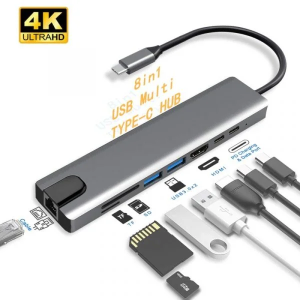 USB-C Hdtv 8 Port Multifunction Adaptor 8-1  
