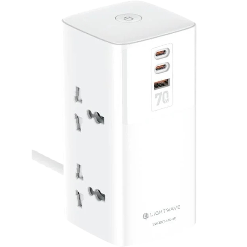 Lightwave Tower Extension Power Socket with Super Fast Charger 70W-LW-Ext-43U-3P