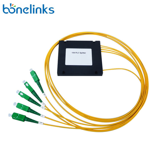 1×4 PLC Fiber Optic Splitter (PVC Case, with Connectors)