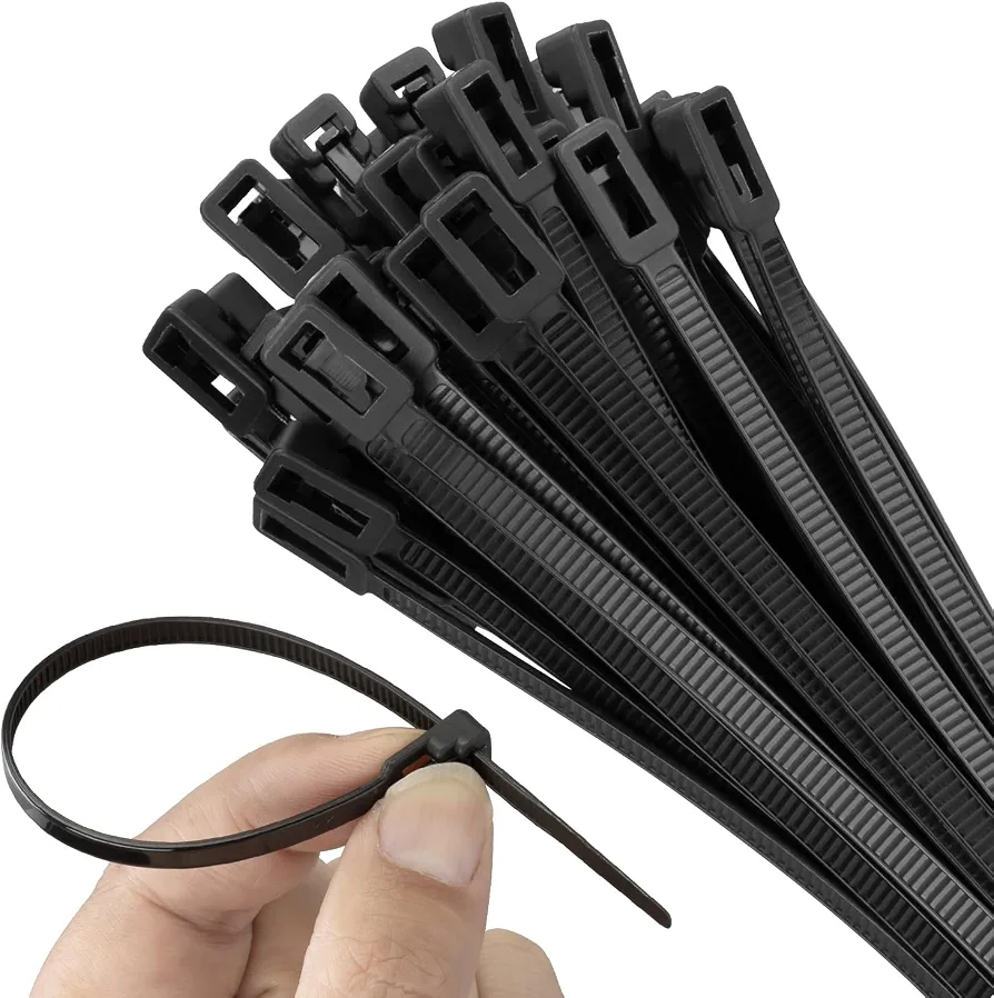 nylon cable ties, 400 mm × 4.8 mm, minimum loop tensile strength roughly 22 kg (50 lbs / 150N–230N)