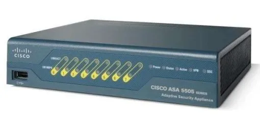  Cisco ASA 5505, 8-Port 10/100 Switch (2× PoE), 150 Mbps Firewall, 100 Mbps VPN, 10,000 Sessions