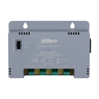 Dahua DH-PFM344D-4CH-BS, 4-Channel CCTV Power Supply, 12V/13.5V/15V Adjustable, 30W Total, Wall-Mount, CE