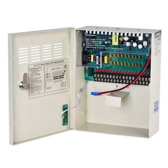 Power Supply Box with Battery Backup, CP1218-20A-B, 18-Channel CCTV, 12V 20A (240W), Lockable Steel Casing