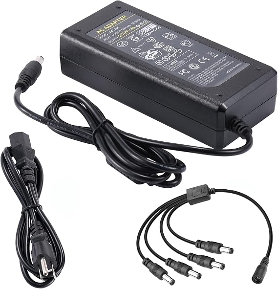 12V 5A (60W) CCTV Power Adapter, 5.5mm Plug or Splitter Cable, Level VI, Multi-Camera or Single High-Power Device