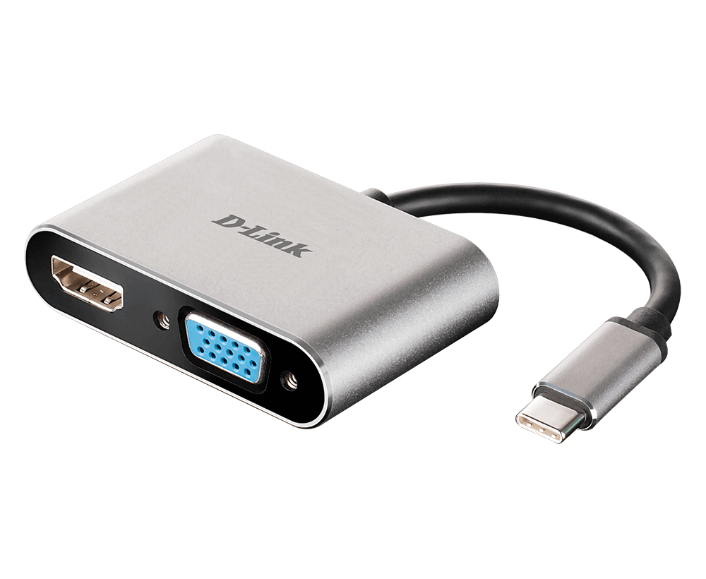 D-Link DUB-V210, USB-C to HDMI/VGA Adapter, HDMI 4K@30Hz, VGA 1080p@60Hz