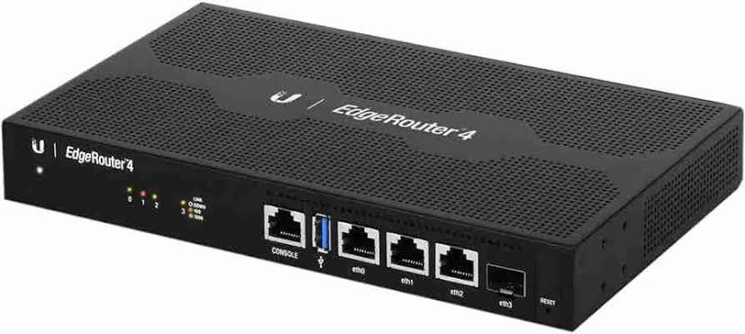Ubiquiti EdgeRouter 4 (ER-4), 3x Gigabit RJ45 + 1x SFP, 4-Core 1GHz, 1GB RAM, Fanless, EdgeOS